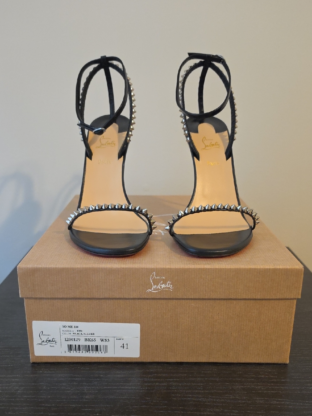Christian Louboutin So Me 100mm Black Spike-Embellished Ankle-Tie Sandals